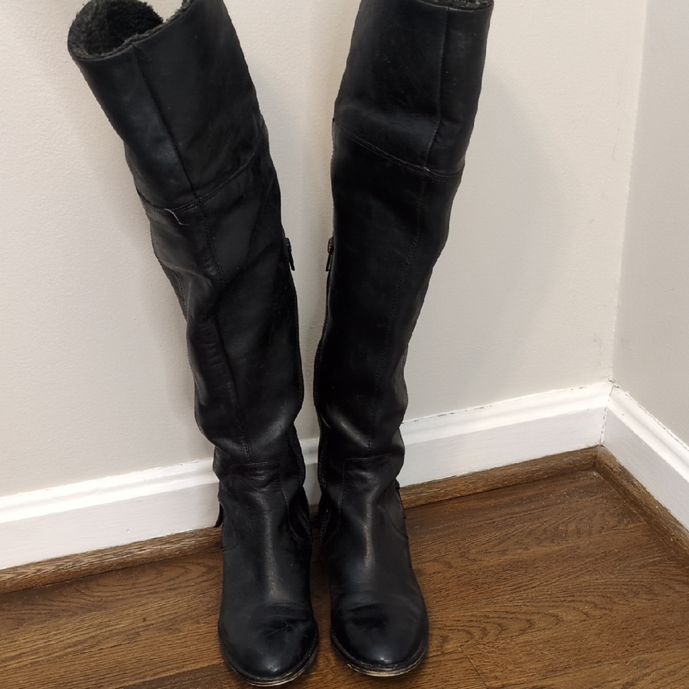 LOFT thigh high/ knee high sheerling black leather boots, Size 6
